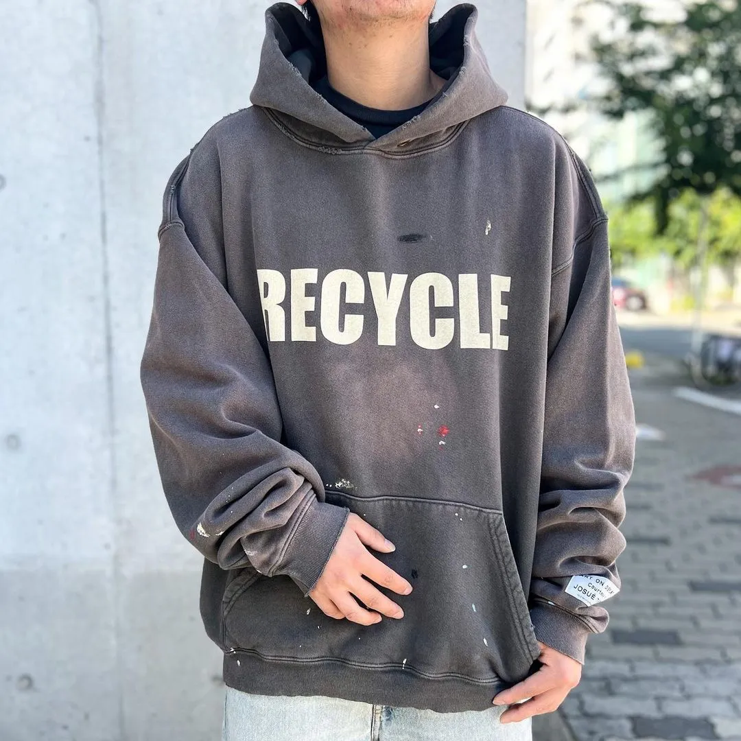 Kanye's same style GALLERY DEPT. 90'S RECYCLE HOODIE WASHED BLACK Recycled old environmentally friendly slogan 90'S washed hoodie, washed black S-XL, garments rewashed and dyed